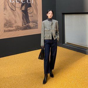 CHICJOC Women 100% virgin wool tweed blazer size 36